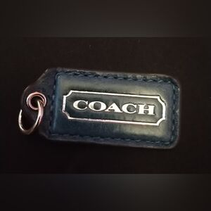 Coach Blue Or White Leather Logo Tag Keyring